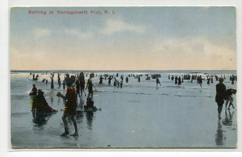 Bathing Beach Scene Narragansett Pier Rhode Island 1910c postcard