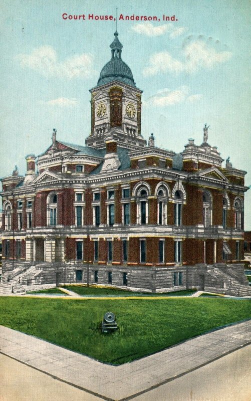 VINTAGE POSTCARD COURT HOUSE BUILDING AT ANDERSON INDIANA MAILED 1912