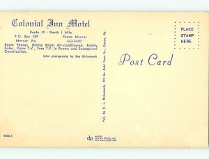 Unused Pre-1980 COLONIAL INN MOTEL Mercer Pennsylvania PA s4626