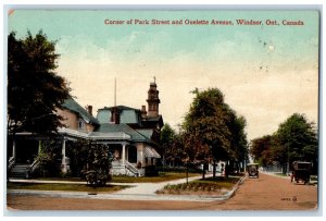 1912 Corner of Park Street and Oulette Avenue Windsor Ontario Canada Postcard