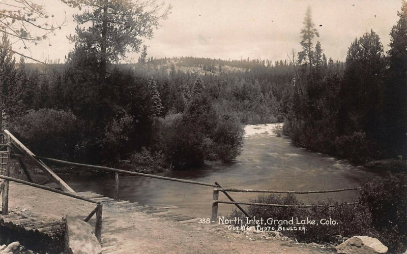 North Inlet, Grand Lake Colorado, Early Real Photo Postcard, Unused 