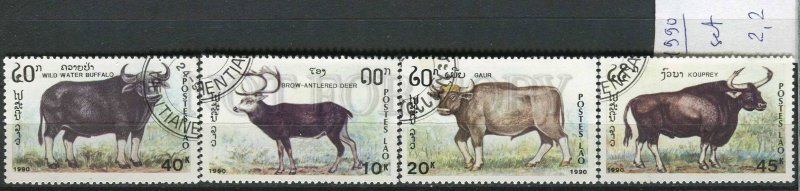 266000 LAOS 1990 year used stamps set COW BULL DEER