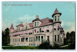 c1910's St. Alphonsus Hospital Building Tower Pathways Boise Idaho ID Postcard