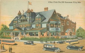 Postcard Missouri Kansas City Elk's Club autos trolley BM Litho 1920s 22-13115