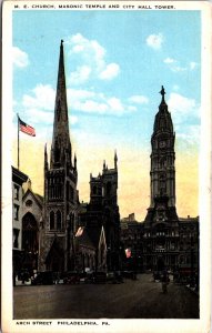 USA M.E. Church Masonic Temple And City Hall Tower Philadelphia Postcard C002