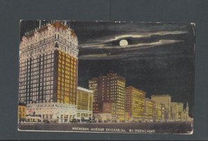 1915 Post Card Antique Photovue Chicago IL Michigan Ave by Moonlight