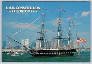USS Constitution, Old Ironsides, July 4th Decorative Flags, Boston MA Postcard 