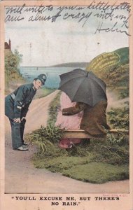 Romantic Couple Policeman Watching Couple Under Umbrella 1908