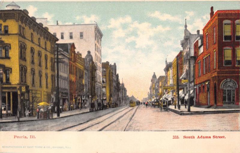 PEORIA ILLINOIS SOUTH ADAMS STREET~CURT TEICH #333 PUBL POSTCARD 1900s