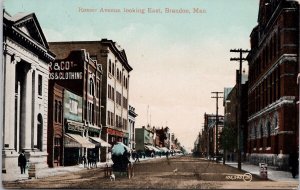 Brandon MB Rosser Avenue looking east Manitoba Postcard H39