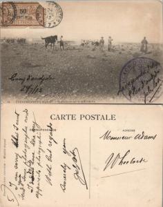 ANTIQUE 1913 POSTCARD w/ STAMPS MILITARY CAMP MOULOYA RIVER MOROCCO