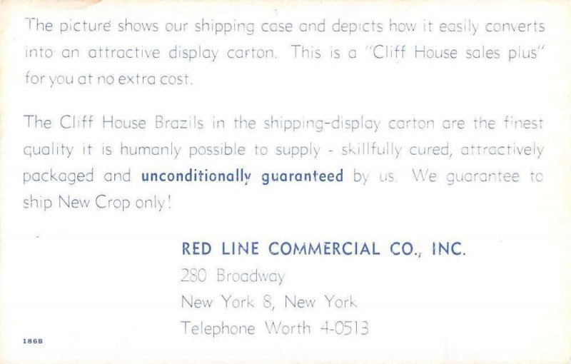 New York New York Cliff House Brazil Nut ad non-postcard back vintage pc Y11014