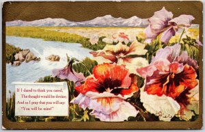 1911 Pansies Flower Signed Greetings Mountain River Posted Postcard