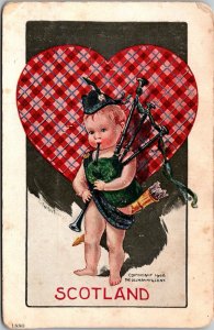 National Cupid Postcard Baby Heart Shaped Scotland Flag Bag Pipe Twelvetrees JF9