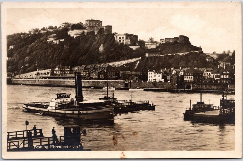 Festung Ehrenbreitstein Koblenz Germany Fortress Boats and Ships Postcard