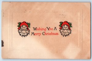 1915 Christmas Santa Claus Head Holly Berries Embossed Saint Marys OH Postcard