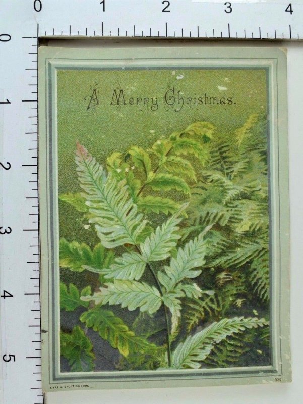 Victorian Christmas Trade Card Ferns Lily-Of-The-Valley Poem On Back #A 