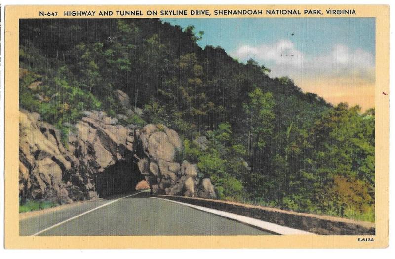 VA Skyline Drive Highway & Tunnel Shenandoah Vtg 1946 Linen