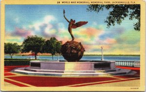 World War Memorial Memorial Park Jacksonville Florida Linen Postcard C088