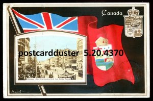 4370 - WINNIPEG Manitoba 1908 Main Street. Patriotic Flag Crest Postcard