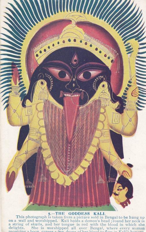 Goddess Kali Bengal Demon Head Decapitation Skeleton Old Hindu Postcard