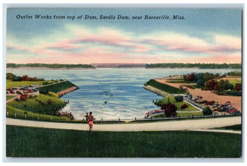 c1940's Outlet Works From Top Of Dam Sardis Dam Near Batesville MS Tree Postcard