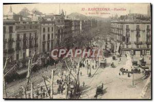 Old Postcard Barcelona Ramblas Trams