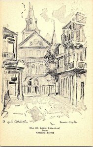 St. Louis Cathedral From Orleans Street Homer Clark Signed Standard View Card