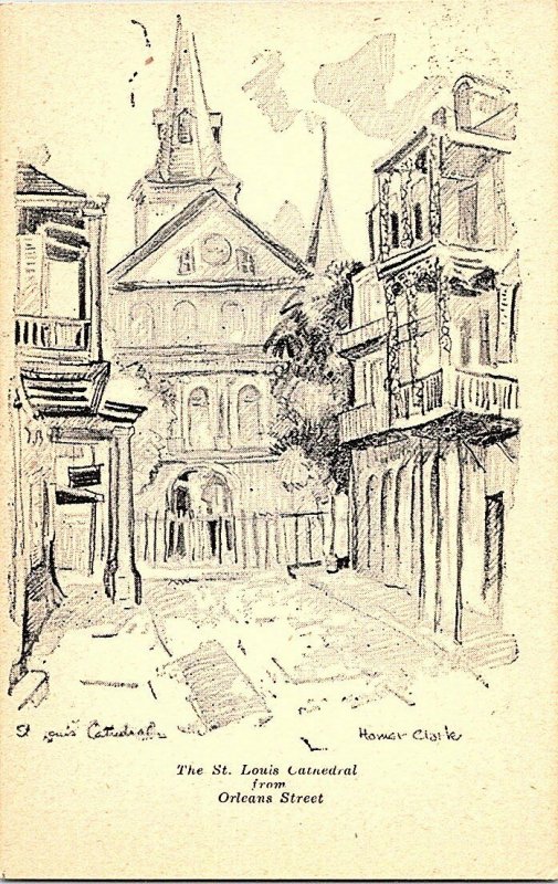 St. Louis Cathedral From Orleans Street Homer Clark Signed Standard View Card