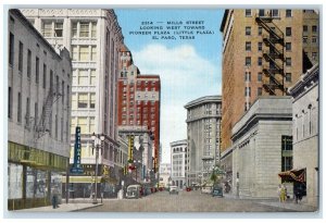 c1940 Mills Street West Toward Pioneer Plaza El Paso Texas TX Unposted Postcard