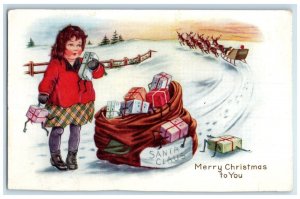 c1910's Christmas Santa Claus Girl Anthropomorphic Presents Embossed Postcard