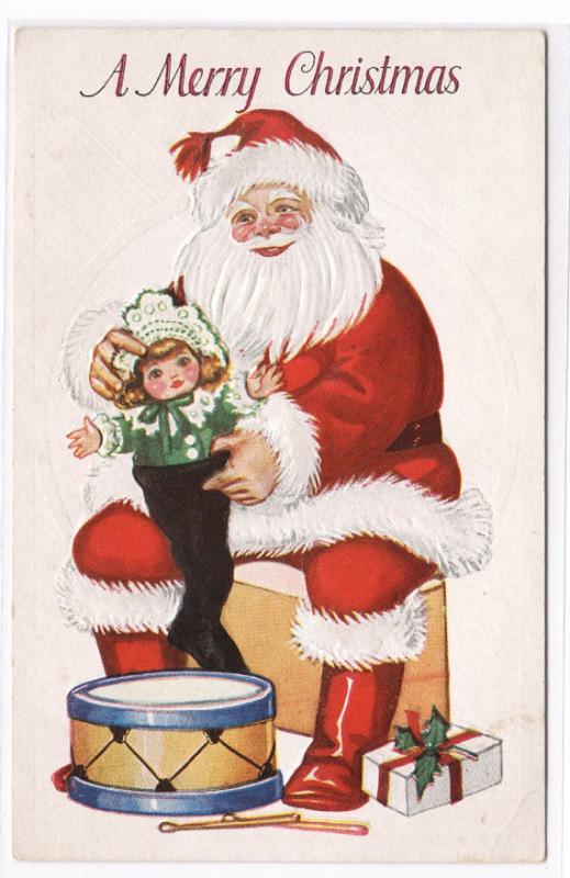 Santa Claus Doll Drum Christmas 1910c postcard