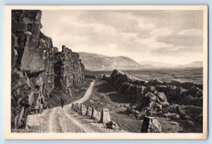Southern Region Iceland Postcard Thingvellir National Park Narrow Road c1930's
