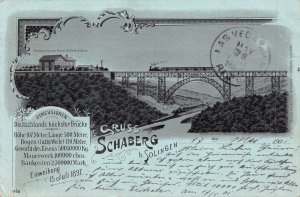 SCHABERG b SOLLINGEN GERMANY~DIMENSIONEN-RAILROAD BRIDGE~1901 MOONLIGHT POSTCARD