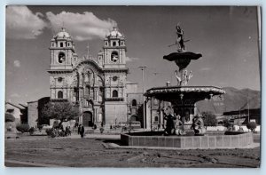 Cuzco Peru Postcard Fountain Church View Compania De Jesus c1950's RPPC Photo