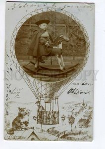 3014173 Boy on HORSE Toy BALLOON Vintage REAL PHOTO Art Nouveau