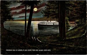 Landing at Lake George from Fort William Henry Hotel Vintage Postcard Q30