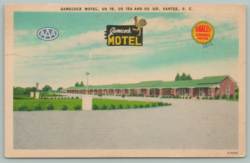 Santee South Carolina~Gamecock Motel~US 15~Dining Room~c1930~Linen Postcard 