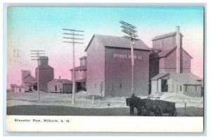 c1910's Elevator Row Spencer Grain Co. Horse And Wagon Millbank SD Postcard