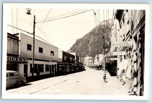 Juneau Alaska AK Postcard RPPC Photo Franklin Street Drugs Store Beauty Shop