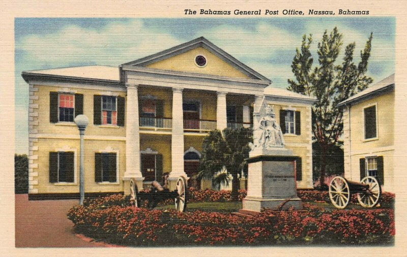 The Bahamas General Post Office, Nassau, Bahamas, Early Linen Postcard, Unused