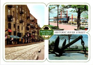 Savannah, GA Georgia  HISTORIC RIVER STREET SCENE  Rousakis Plaza  4X6 Postcard