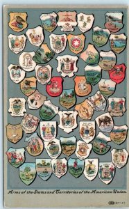 COATS OF ARMS of  States & Territories of AMERICAN UNION United States Postcard