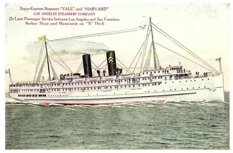 Super-Express Steamers Yale and Harvard Los Angeles Steamship Company Postcard