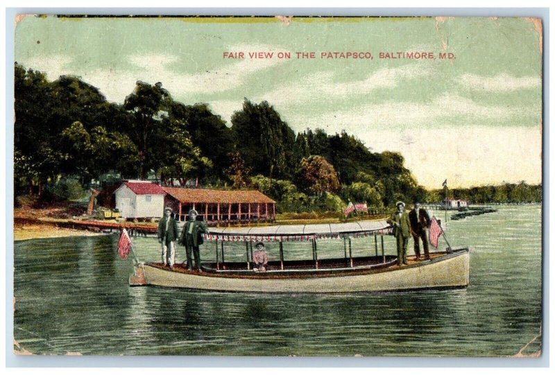 1908 Fair View Patapsco Boat Lake Baltimore Maryland MD Vintage Posted Postcard