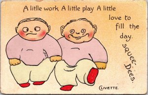 Squee-Des, Round Twins, A Little Work A Little Play  c1909 Vintage Postcard Y48