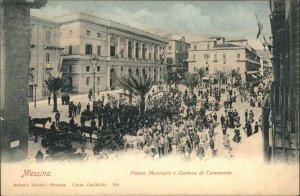 Messina Italy Piazza Municipio Street Scene c1910 Vintage Postcard