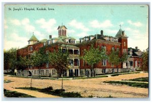 c1950 St. Joseph's Hospital Building Entrance Cross Tree Keokuk Iowa IA Postcard