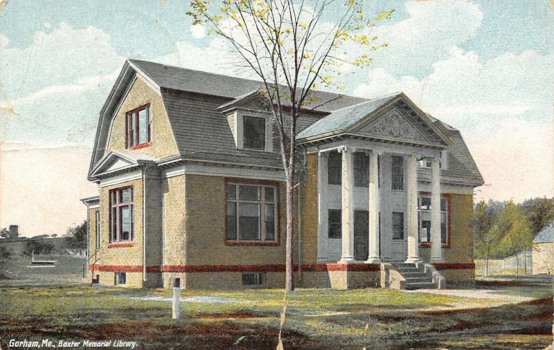 Gorham Maine~Public Library w/Gambrel Barn Roof~Colonial Pillars~Bay Window 1910 