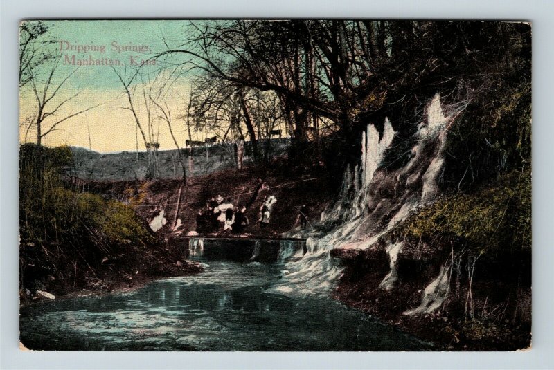 Manhattan KS, Dripping Springs, Vintage Kansas c1913 Postcard
